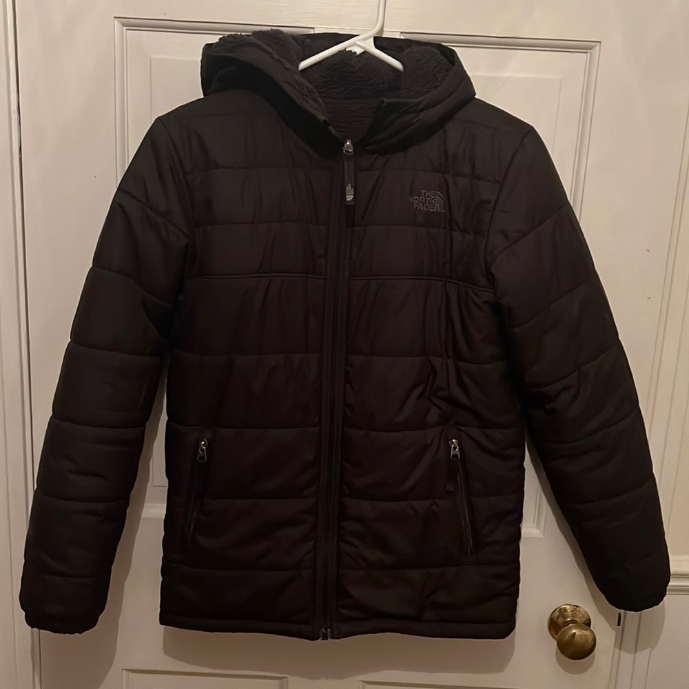 The North Face Black Reversible Fleece Puffer Winter Coat Kids Large 12-14